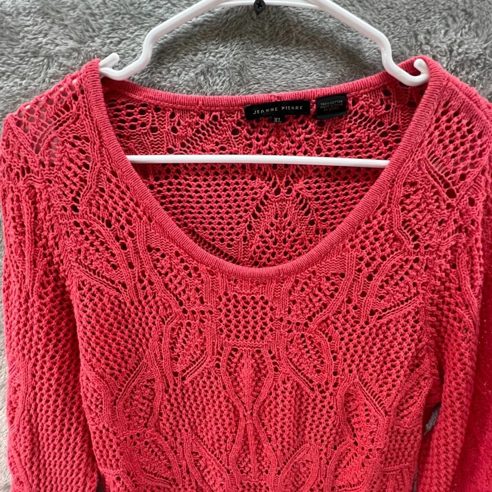 Jeanne Pierre Womens XL Coral Pink Crochet Boho Cottagecore Shabby Chic Layering